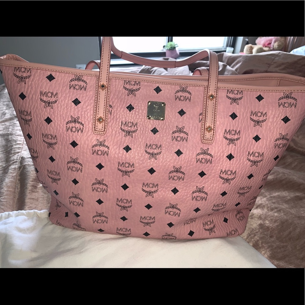 MCM Medium Visetos Pink Coated Canvas Tote